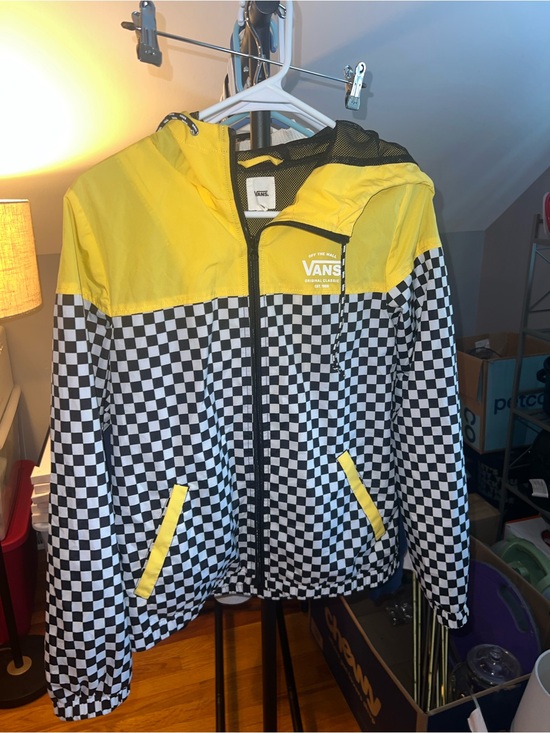 Vans Jackets & Blazers - Vans Yellow & Black White Checkered Hooded Windbreaker